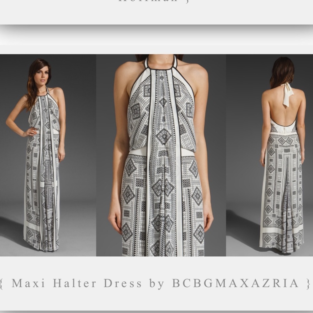 BCBG Talc and Black Pattern Halter Gown - 04